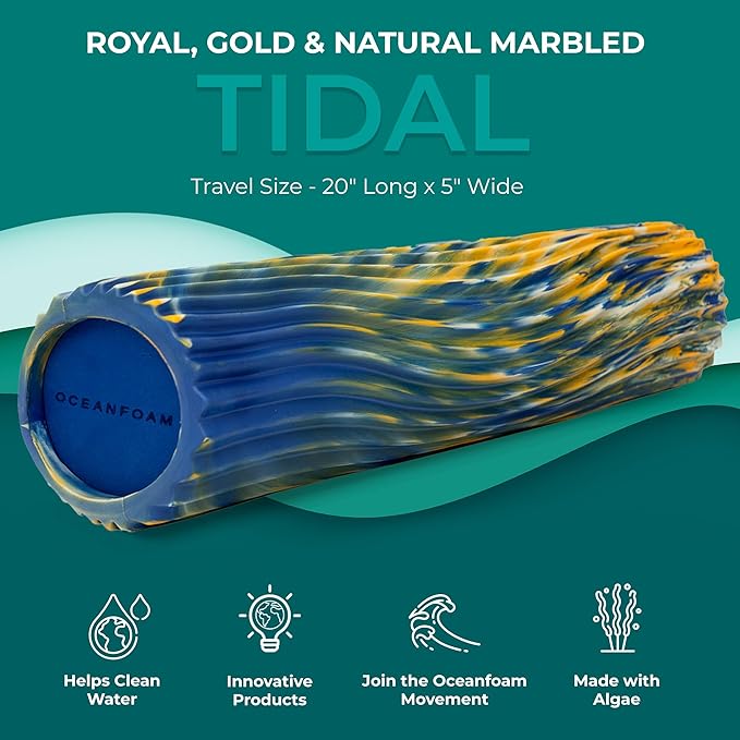 Oceanfoam Tidal Roller - Royal, Gold & Natural Marbled - Muscle Massage Foam Roller for Back Pain &