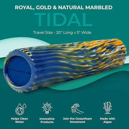 Oceanfoam Tidal Roller - Royal, Gold & Natural Marbled - Muscle Massage Foam Roller for Back Pain &