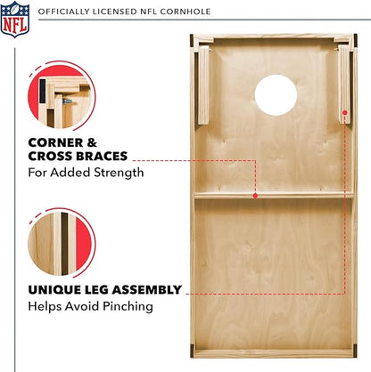 NFL Football 2' x 4' Regulation Size Solid Wood Cornhole Set with Direct Print HD Team Graphics