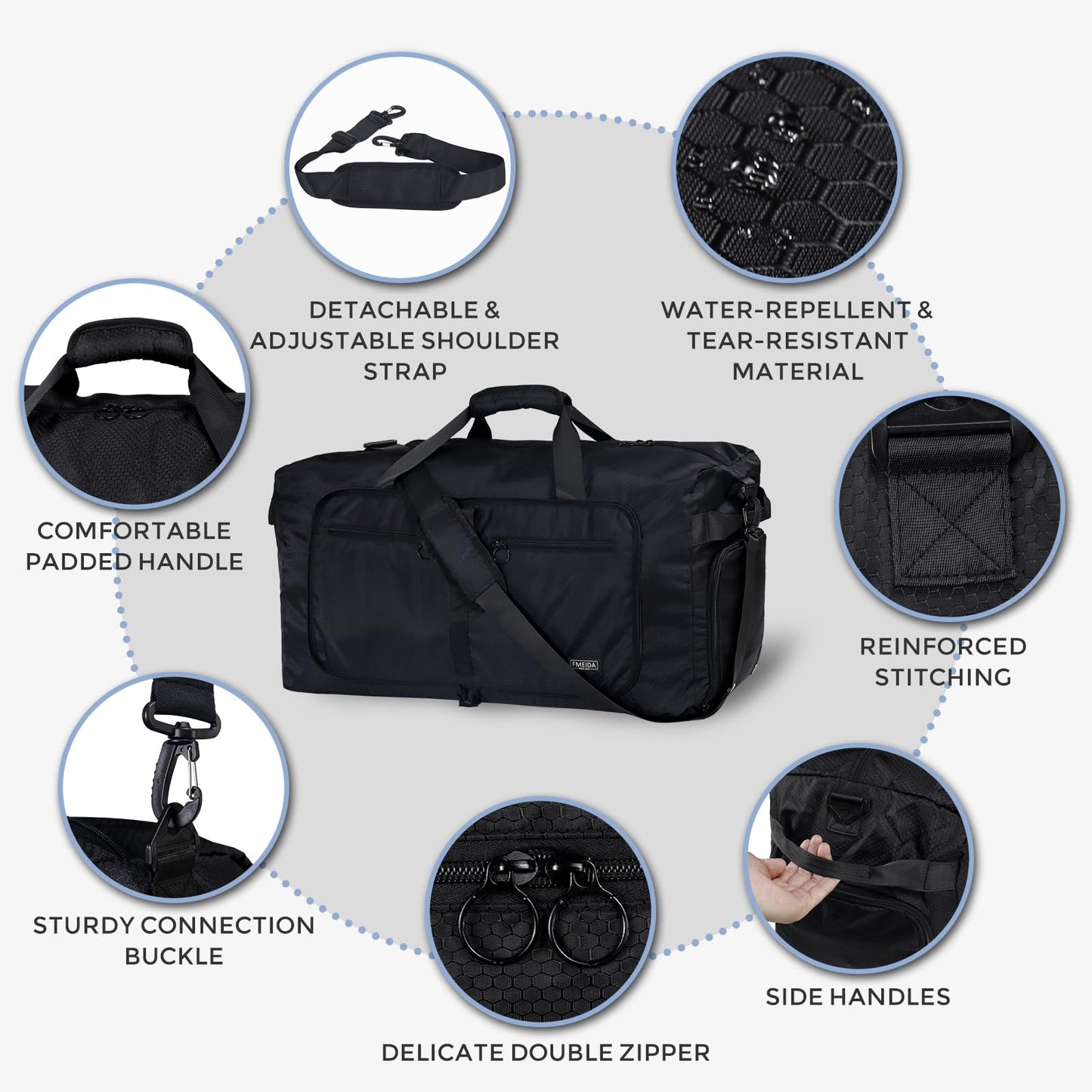 Fmeida 65L Duffle Bag Foldable Travel Duffel Bags for Men Women Travel Bag