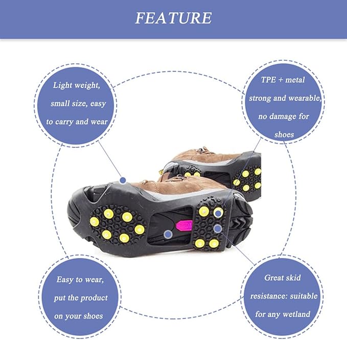Ice Cleats for Shoes and Boots, Ice Snow Traction Cleats Grippers, Non Slip Shoe Ice Grippers,10