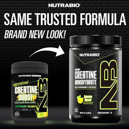 NutraBio Pure Micronized Creatine Monohydrate Powder Supplement, Lemon Burst, (300 g) - Supports