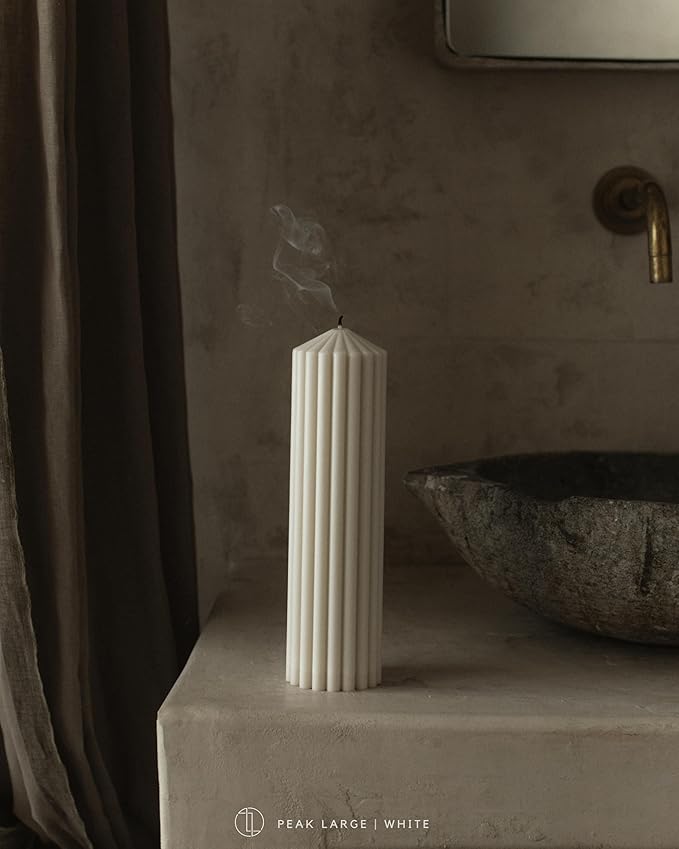 LAWA Ribbed Peak Pillar Candle - Large Beautiful Handmade Pillar Scented Soy Wax Candle Elegant