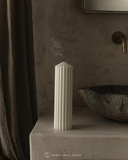 LAWA Ribbed Peak Pillar Candle - Large Beautiful Handmade Pillar Scented Soy Wax Candle Elegant