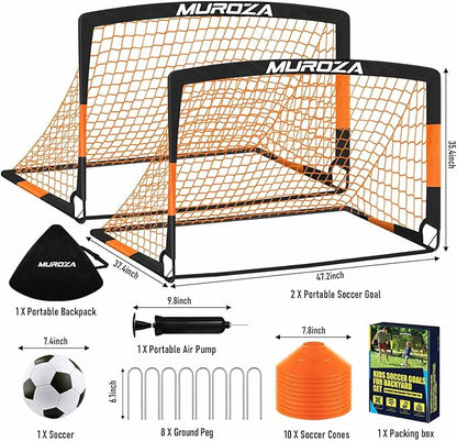 Soccer Goal, Kids Soccer Goals for Backyard Set, 2 Pack of Portable Pop Up Soccer Net with Soccer