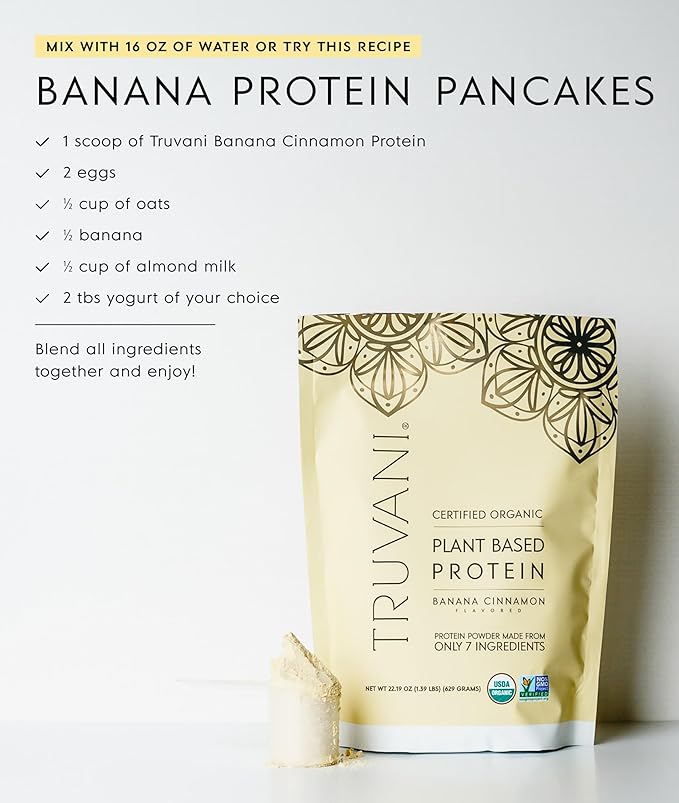 Truvani Vegan Pea Protein Powder | Banana Cinnamon | 20g Organic Plant Based Protein | 1 Serving |