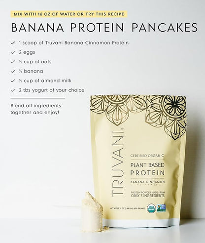 Truvani Vegan Pea Protein Powder | Banana Cinnamon | 20g Organic Plant Based Protein | 20 Servings