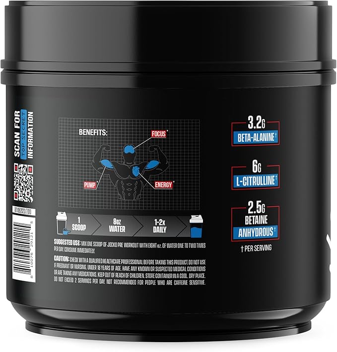 Jocko Fuel Pre Workout for Men & Women - High Stim Low Sugar Blend with Beta Alanine +