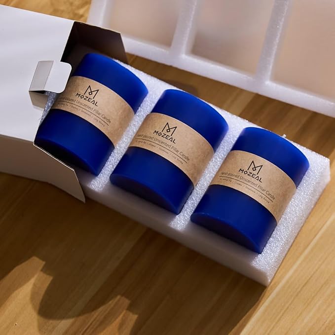MOZEAL 3" x 4" Hand-Poured Unscented Candle, Dripless Pillar Candle Set of 3, Long Clean Burning