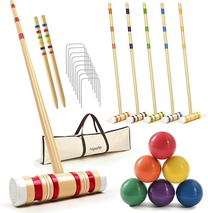 ropoda 35In Updated Six-Player Croquet Set with Wooden Mallets, Colored Balls, Sturdy Carrying Bag