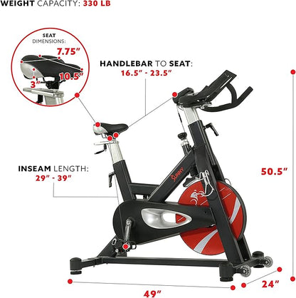 Sunny Health & Fitness Indoor Cycling Exercise Bike w/Pulse Sensors & 4-Way Adjustable Seat