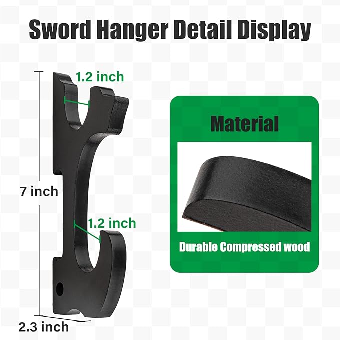 Sword Holder Wall Mount 2-Tier Hook Katana Holder Adjustable Display Hanger for Samurai Sword Tanto