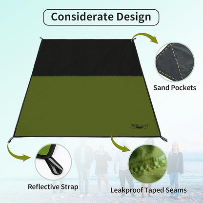 Frelaxy Pocket Picnic Blanket, Waterproof Sandproof Beach Mat, Compact Camping Tarp for Festivals