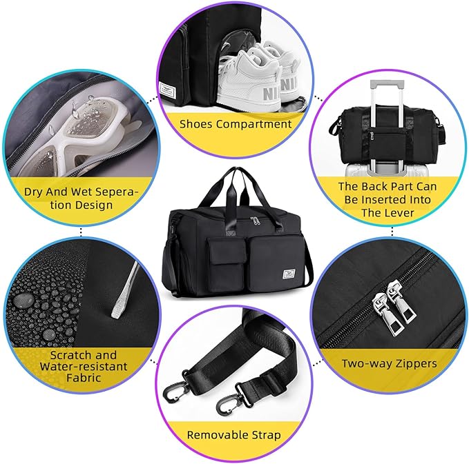 FIORETTO Women's Gym Duffle Bag with Shoes Compartment, 37L Capacity, Ideal for Travel, Gym