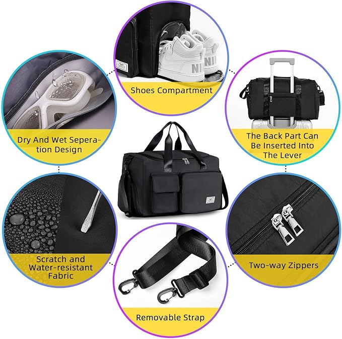 FIORETTO Women's Gym Duffle Bag with Shoes Compartment, 37L Capacity, Ideal for Travel, Gym