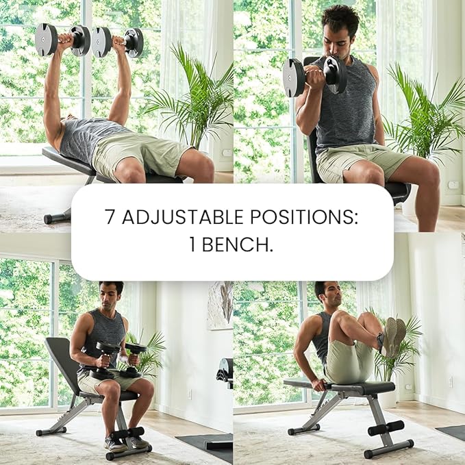 Finer Form 5-in-1 Weight Bench, Adjustable & Foldable for Bench Press, Strength Training and Full