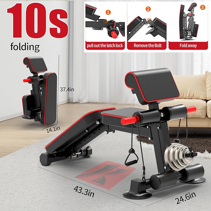 Adjustable Weight Bench,Utility Workout Bench Foldable Incline Decline Benches for Home Gym Full