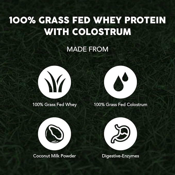 Paleovalley 100% Grassfed Whey Protein Powder with Colostrum, 13g Protein, Vanilla, Muscle