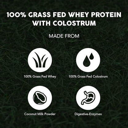 Paleovalley 100% Grassfed Whey Protein Powder with Colostrum, 13g Protein, Chocolate, Muscle