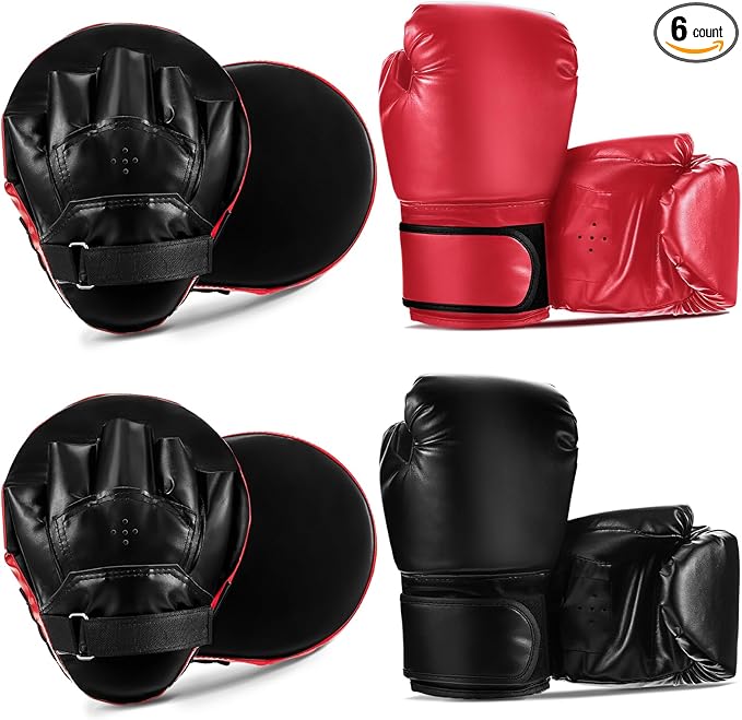 4-in-1 2 Pairs 8 oz Boxing Gloves and 4 Pcs Punching Mitts Set for Kids Men Women, Boxing Gloves