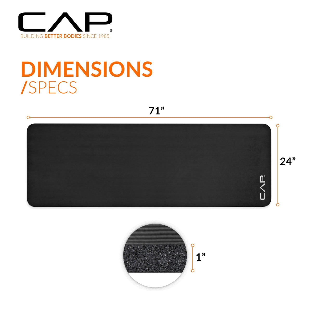 CAP Barbell Yoga Mat 1" Thick with Carrying Strap - High Density Exercise Mat for Yoga, Pilates