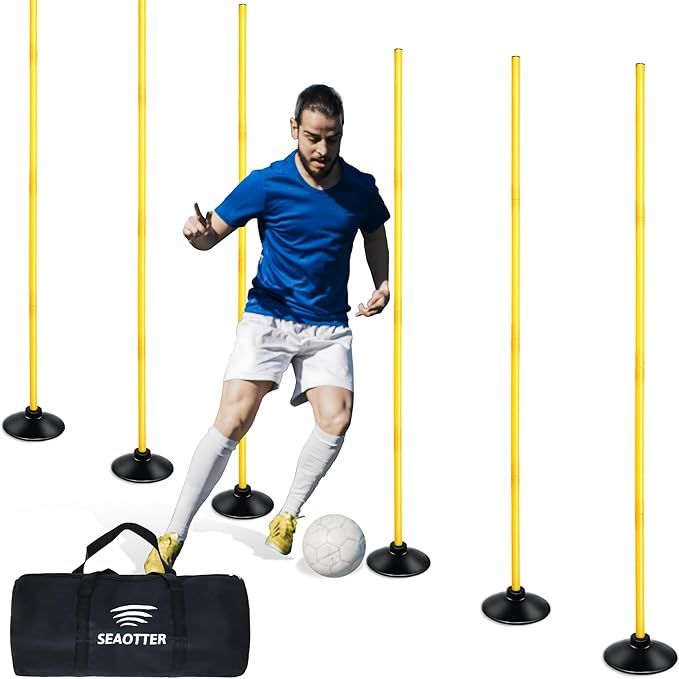SEAOTTER Soccer Agility Poles Set, 4/6/10 Pcs 6ft Detachable Sports Trainning Speed Poles Slalom