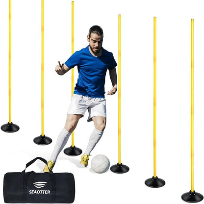SEAOTTER Soccer Agility Poles Set, 4/6/10 Pcs 6ft Detachable Sports Trainning Speed Poles Slalom