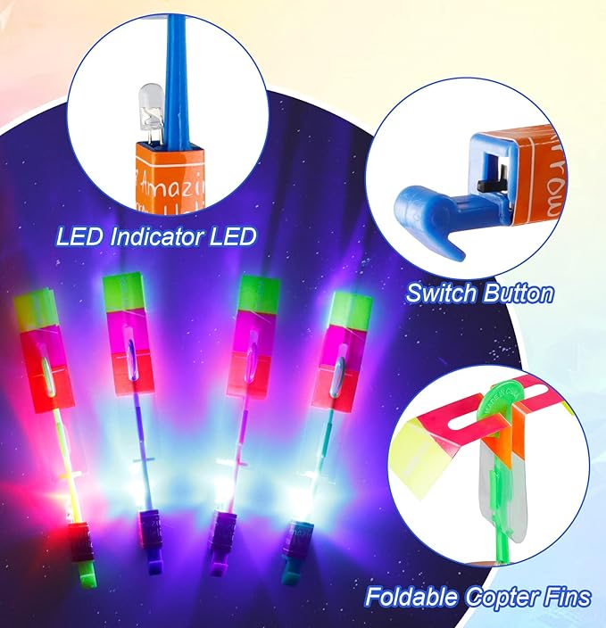 60pcs Led Arrow Helicopter Flying Toy Party Fun Gift Elastic Slingshot Flying Copters Birthdays