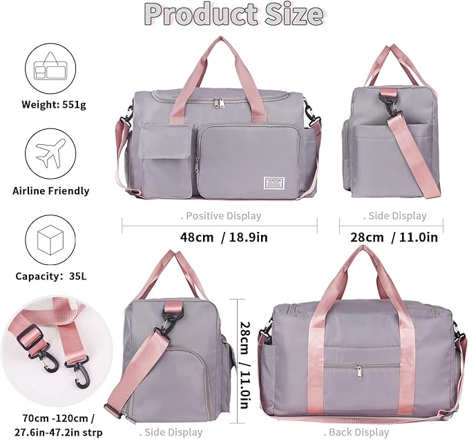 FIORETTO Women's Gym Duffle Bag with Shoes Compartment, 37L Capacity, Ideal for Travel, Gym