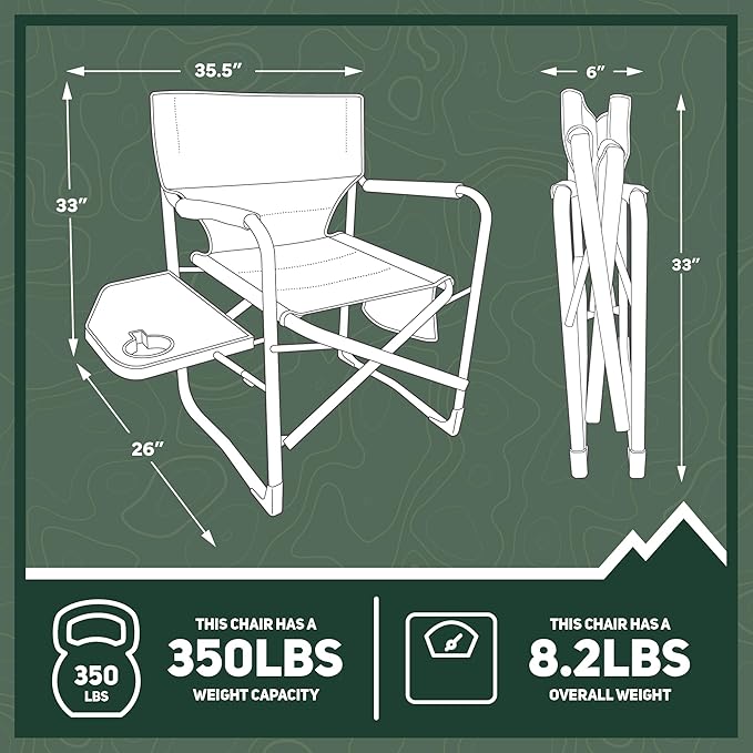 OUTSIDER Portable Directors Camping Chair, Lightweight Folding Aluminum Outdoor Chair with Side