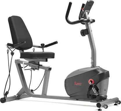 Sunny Health & Fitness Smart Indoor Recumbent Bike Trainer, Home Full Body Workout & Cardio Cycling