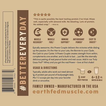 Earth Fed Muscle Power Couple Peanut Butter Chocolate Truly Grass Fed Whey Protein Isolate