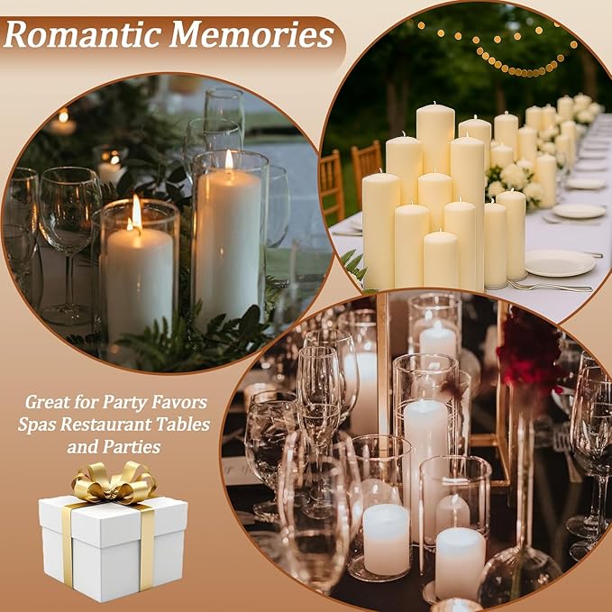 36 Pcs Ivory Pillar Candles Bulk Setï¼? Different Lengths 2 x 3/4/6 Inch (12 Each)，Hurricane