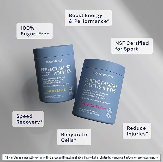 BodyHealth PerfectAmino Electrolytes Powder No Sugar, Hydration Fasting Keto Zero Sugar