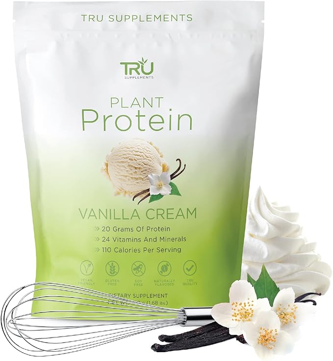 TRU Supplements Plant Based Protein Powder, BCAA, EAA, 20g Vegan Brown Rice & Pea Protein, 100