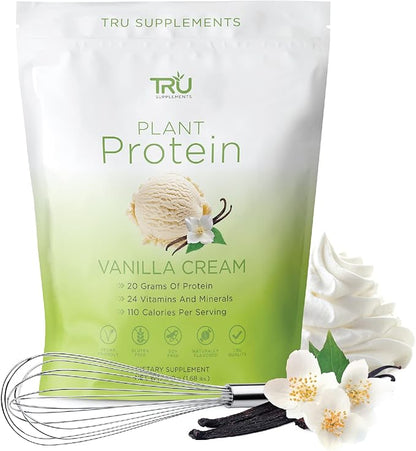 TRU Supplements Plant Based Protein Powder, BCAA, EAA, 20g Vegan Brown Rice & Pea Protein, 100