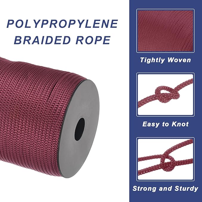 MECCANIXITY 5/32 Inch Polypropylene Rope Braided Ropes, 328ft Camping Rope Hollow Utility Cord for
