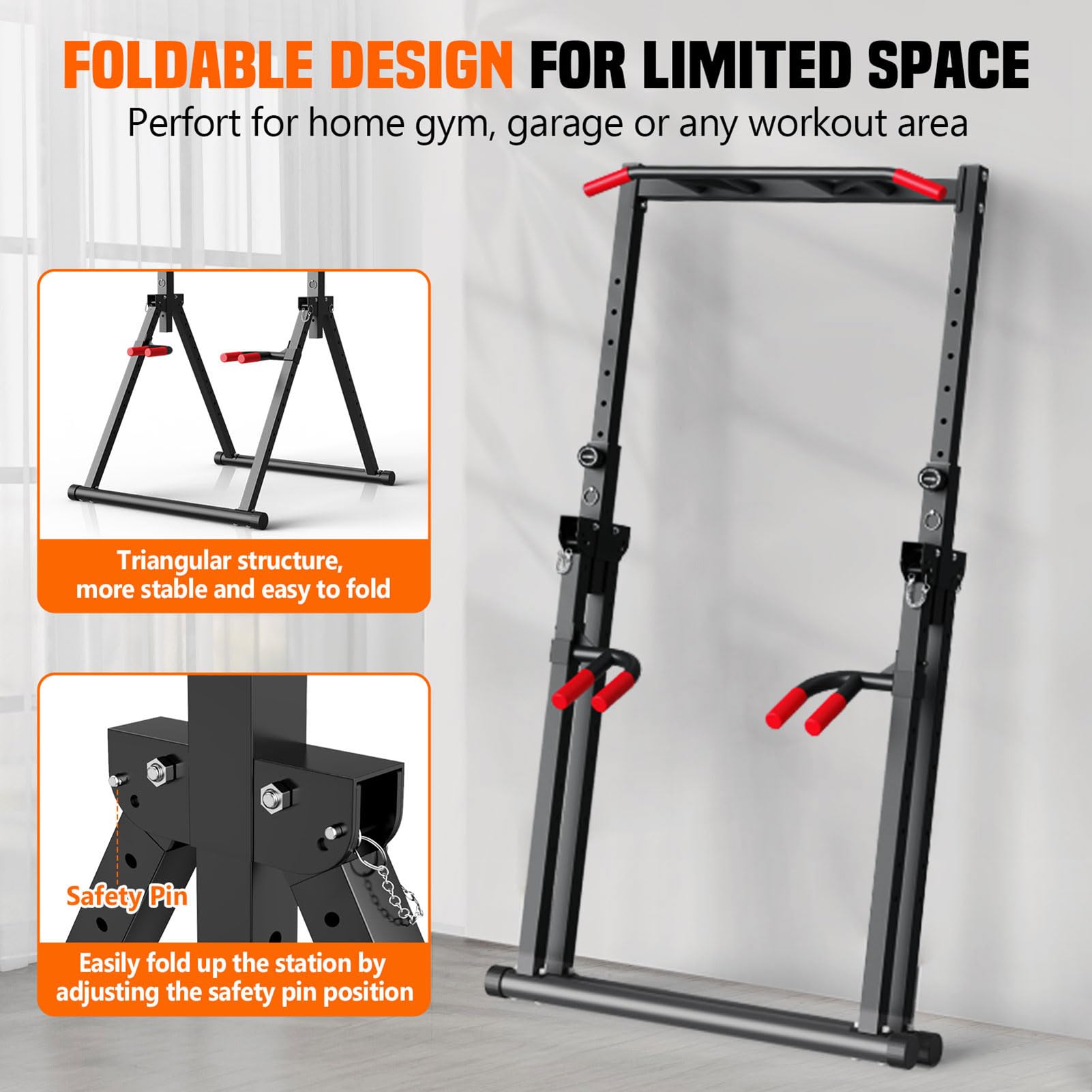 SERTT Foldable Power Tower Dip Station for Pull Ups, Dips & Push Ups, Upgraded Free Standing Pull
