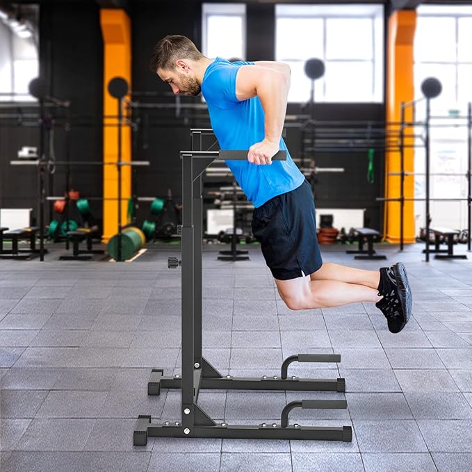 SELEWARE Heavy Duty Dip Bar, Adjustable Width & Height Dip Station Home Gym Fitness Equipment
