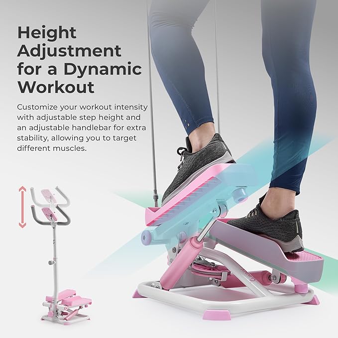 Sunny Health & Fitness Total Body 2-in-1 Smart Stepper Machine for Home with Handlebar and