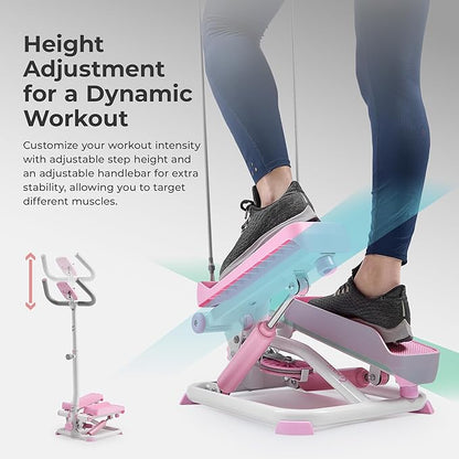Sunny Health & Fitness Total Body 2-in-1 Smart Stepper Machine for Home with Handlebar and