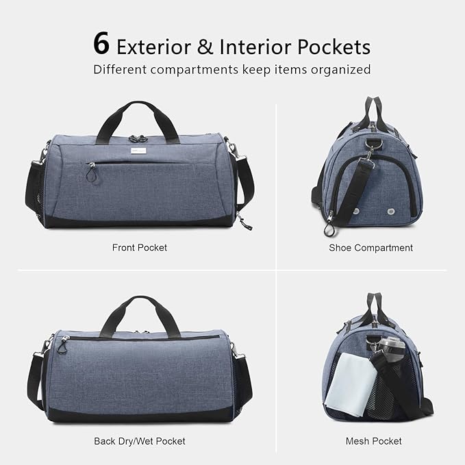 TOPDesign Gym Bag for Women & Men, Unisex Duffel Bag with Shoe Compartment & Wet Pocket for Travel