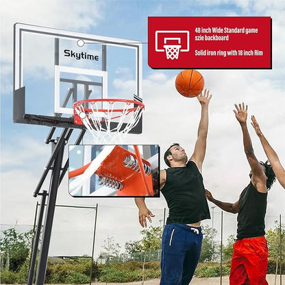 Basketball Hoop 44&48 Inch Backboard Portable Basketball Hoop Outdoor,5.3-10ft Stepless Regulation
