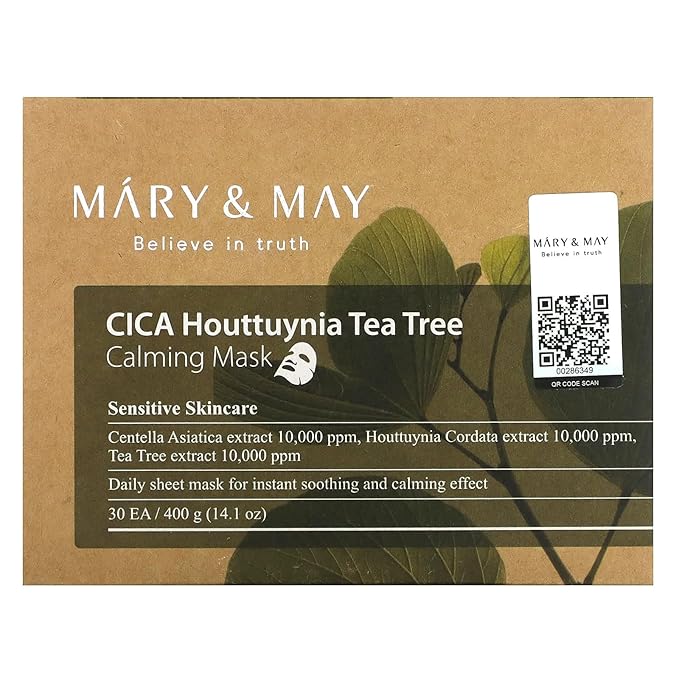 Mary&May CICA Houttuynia Tea Tree Calming Mask - Daily Pull Out Sheet Mask for Instant Soothing &