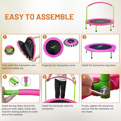 Ativafit 36inch Elastic Band Big Handle Toddler Trampoline for Kids Ages 2-6 Indoor Outdoor Mini