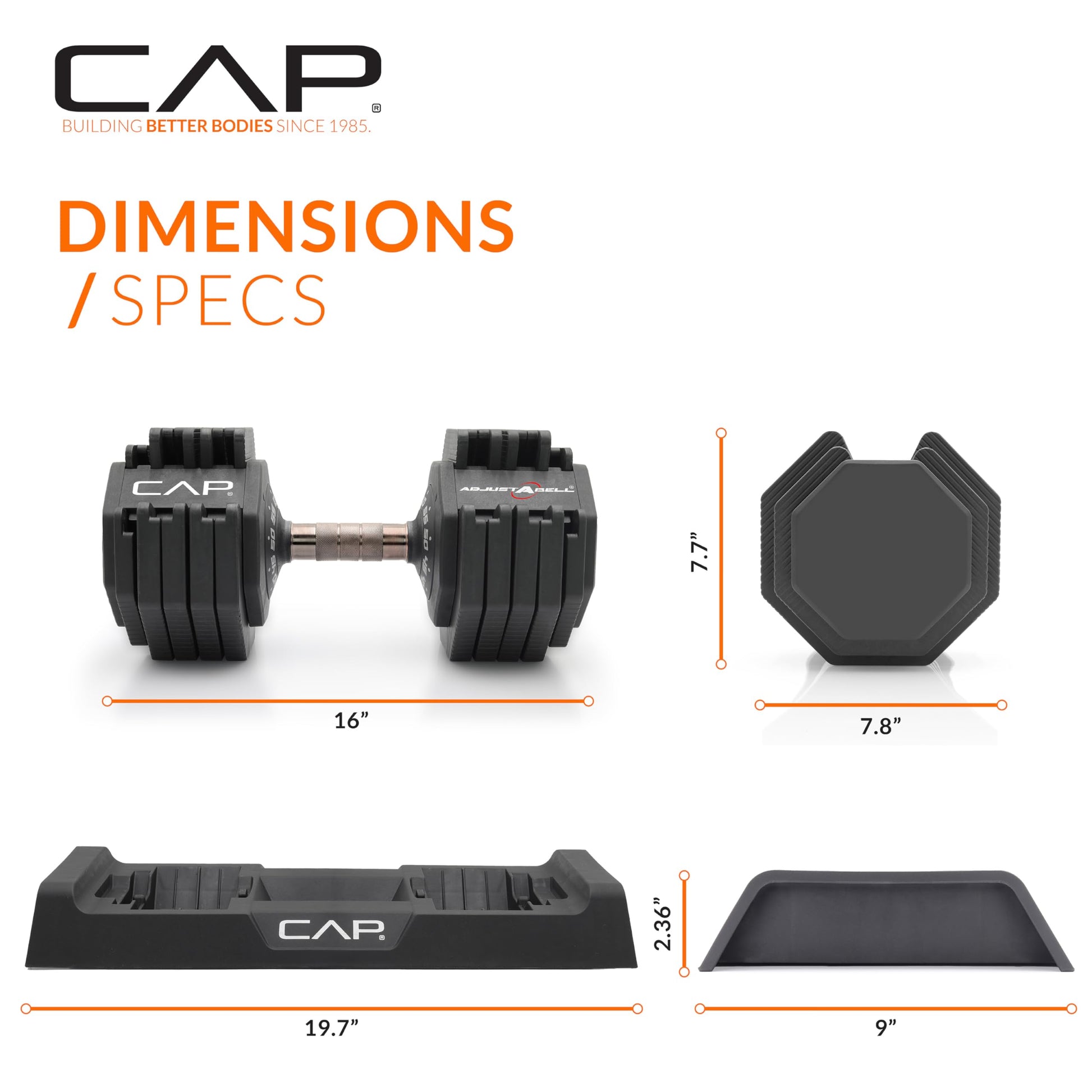 CAP ADJUSTABELL Adjustable Dumbbell Set, Premium Quick Select Adjustable Weights for Home Gym