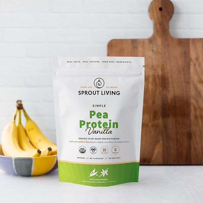 Sprout Living Organic Pea Protein Powder, Vanilla Flavor, 20 Grams of Plant Based Organic Protein
