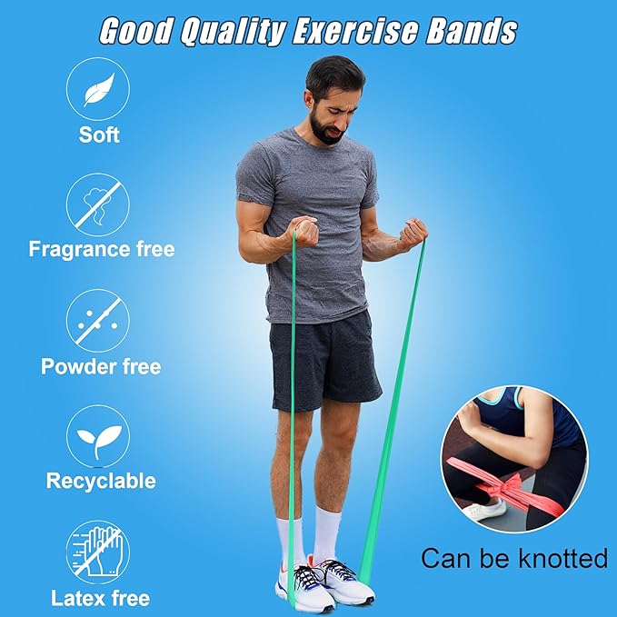 Resistance Bands for Working Out, Physical Therapy Bands, Latex Free Elastic and Exercise Bands Set