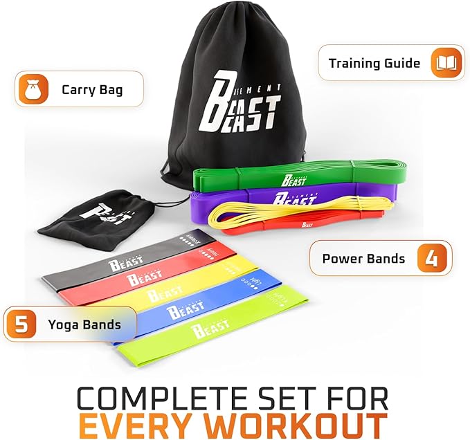 Basement Beast Resistance Bands for Working Out – Long Exercise Bands Resistance for Home Workouts
