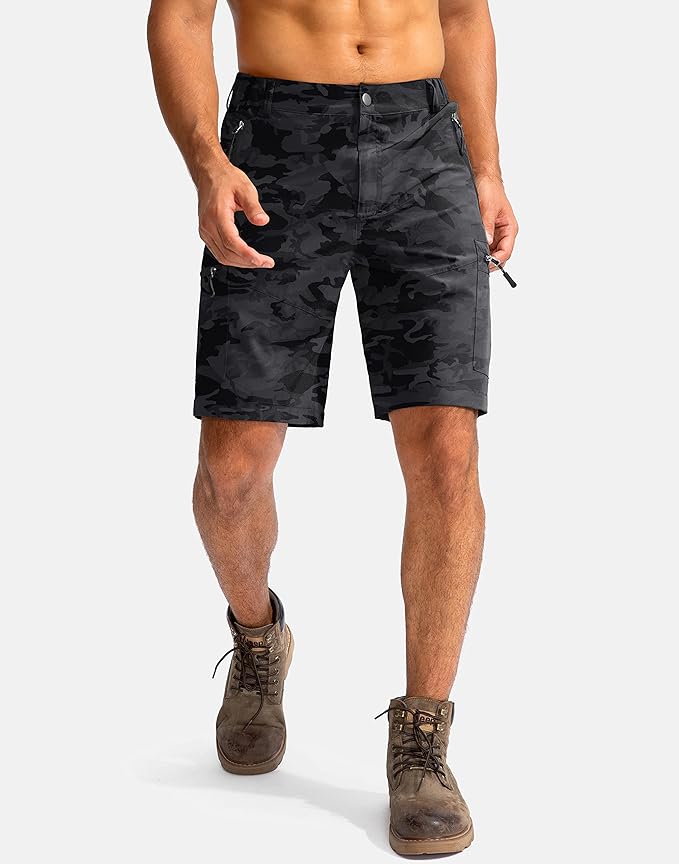 Pudolla Men's Hiking Cargo Shorts 9" Lightweight Outdoor Work Shorts for Men Travel Golf Camping